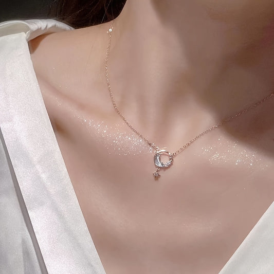 Moon Star Birthstone Double Pendant Necklace