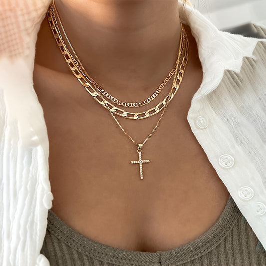 Mix And Match Cross Pendant Necklace, Multi-layer Necklace, Fashion Accessories, Women'S Necklace